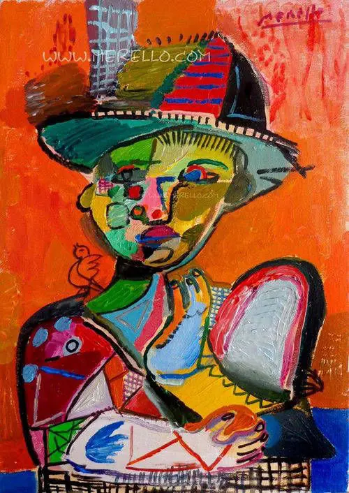 ARTE CONTEMPORANEO OBRAS. Jose Manuel Merello.-El niño del gorrión (55 x 38 cm) Tecnica mixta sobre lienzo. ARTE MODERNO. PINTURA CONTEMPORÁNEA.