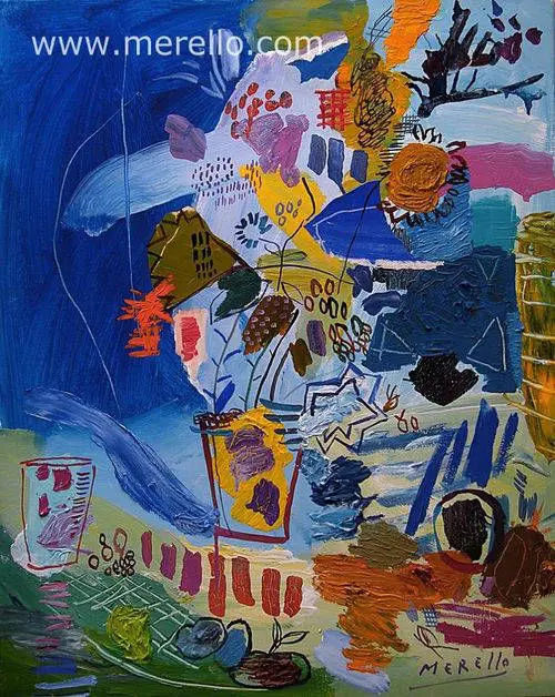 ARTE CONTEMPORANEO OBRAS. Jose Manuel Merello.-Florero con viento azul (92 x 73 cm) 