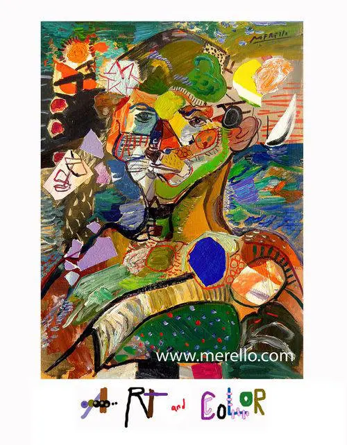 ARTE CONTEMPORANEO OBRAS. Jose Manuel Merello.-Marinero en verdes y azules (73 x 54 cm) Tecnica mixta sobre lienzo.